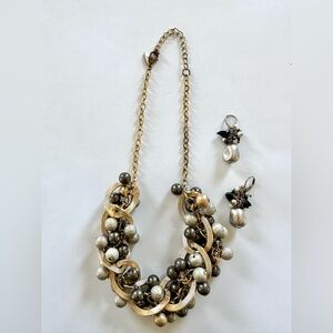 Gray, Silver and Gold Necklace and Earring Set